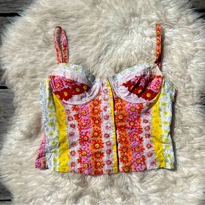 Floral Pink Multicolor Paisley Bustier Corset Cropped Tank Top